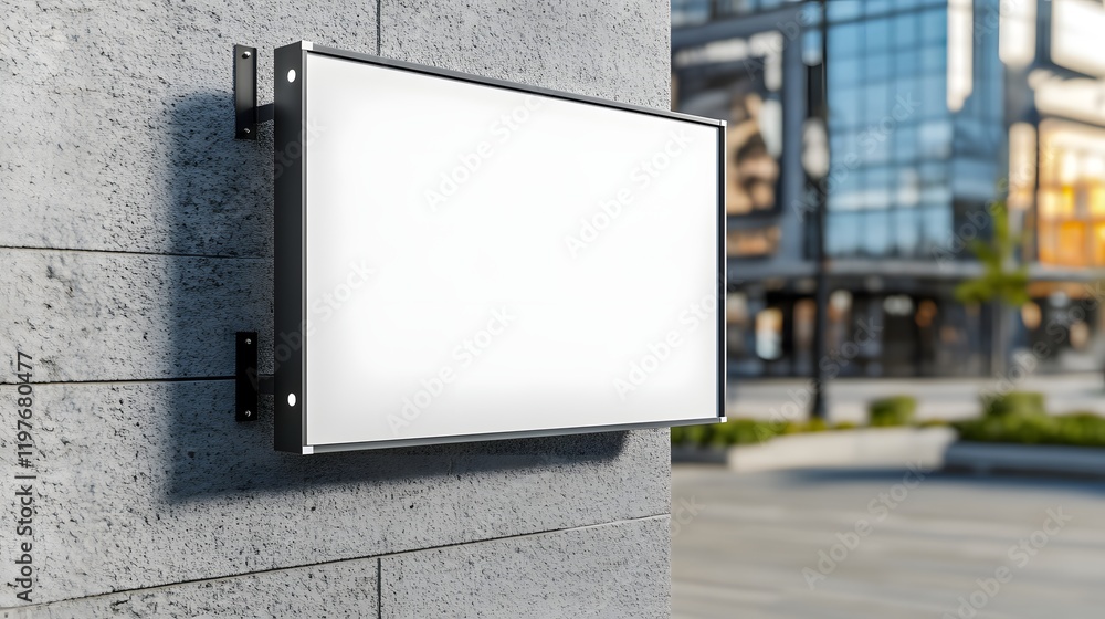 Blank Rectangular Sign Mounted On Building Exterior Blank Rectangular Sign Mounted On Building Exterior