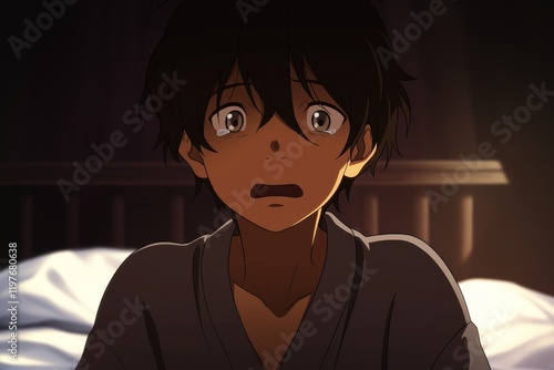 Anime Boy Crying - Heartfelt Sadness . Anime style photo