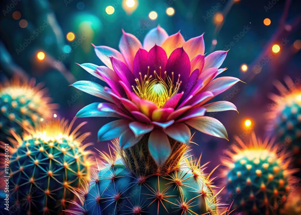 Desert flower magic: AI generates mesmerizing bokeh images of blooming cacti. Desert flower magic: AI generates mesmerizing bokeh images of blooming cacti.