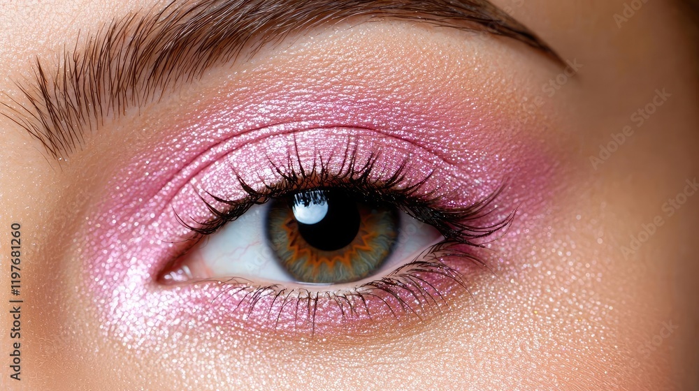Obraz premium Close-up eye makeup, pink shimmer, beauty, cosmetics, advert