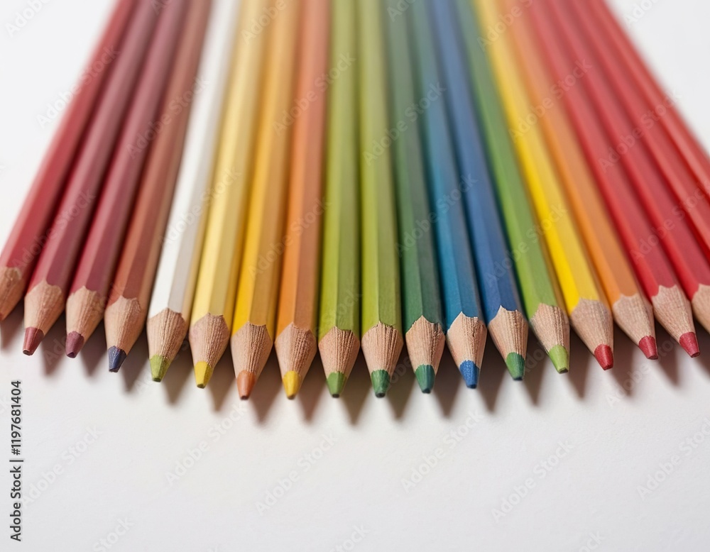 A vibrant array of colored pencils arranged in a rainbow spectrum, showcasing a variety of hues. A vibrant array of colored pencils arranged in a rainbow spectrum, showcasing a variety of hues.