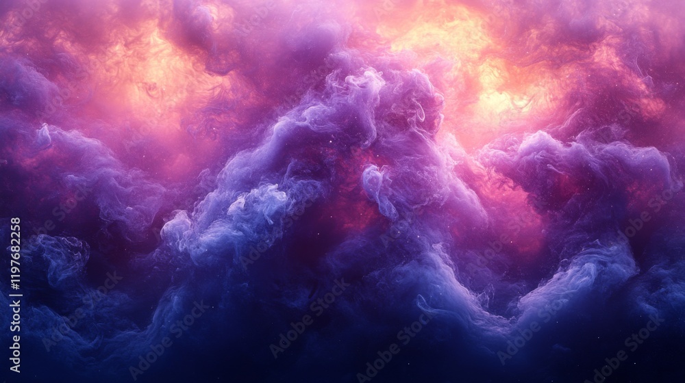 Naklejka premium Cosmic Nebula: A Symphony of Purple and Pink Hues