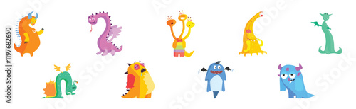 Freaky Monster Character with Funny Face Vector Set