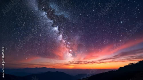 Starlit Sky With Moon Over Mountains at Sunset During an Islamic Night Time photo