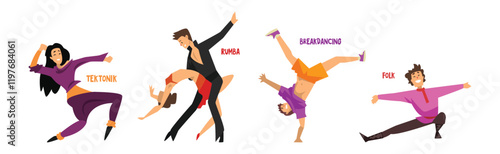 Dancing People Character Performing Different Dance Vector Set