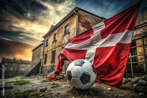 Giant Danish flag, soccer ball, and EM championship theme dominate this urban exploration photo shoot. photo