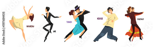 Dancing People Character Performing Different Dance Vector Set