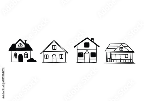 Minimalist House Line Art Collection | Hand-Drawn Vector Illustrations