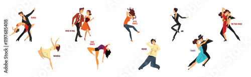 Dancing People Character Performing Different Dance Vector Set