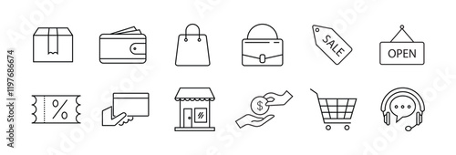 E-commerce icons, such as delivery, online shopping, store, secure payment and and more. Vector illustration.