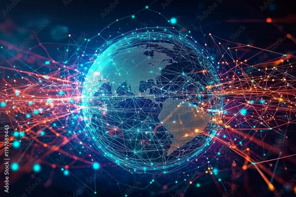 Fototapeta premium Digital globe with interconnected lines illustrating global connectivity. Generative AI