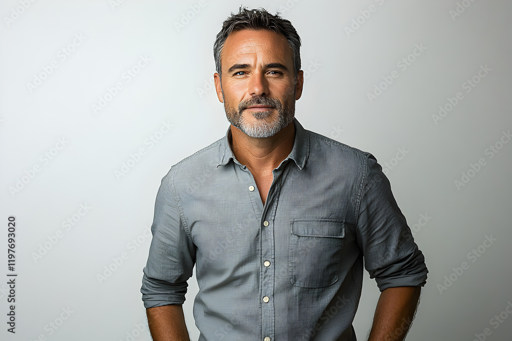 Obraz premium Portrait of a Confident Middle-Aged Man with a Thoughtful Expression