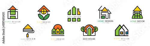 Eco House Original Logo and Label Design Vector Set