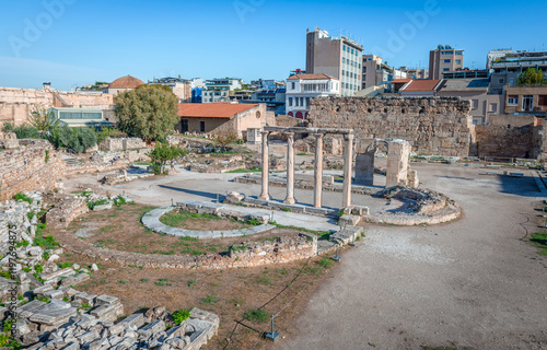 Hadrian's library in Roman Agora, built by Roman Emperor Hadrian on the north side of the Acropolis of Athens, Greece. Here is visible the tetraconch, built in the court of the ancient library.