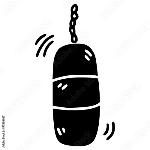 punching bag with chain hand drawn glyph illustration