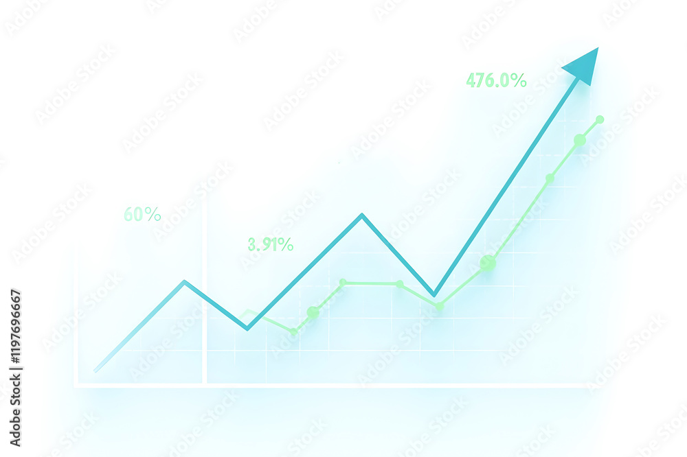 Obraz premium Graph or chart showing upward trend, business growth theme, clean background