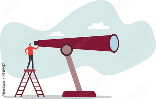 Long term plan or business strategy for far future, looking for opportunity, forecast and visionary, discover long term goal.business concept.flat character.