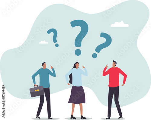 Confused business team finding answer or solution to solve problem, work question or doubt and suspicion in work process.business concept.flat character.