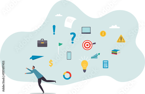 Information overload, excess distraction or overworked, overwhelmed data consume, problem with schedule or workload.business concept.flat character.