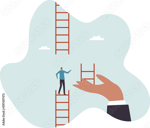 Helping hand, business support to reach career target or help to climb up ladder of success .business concept.flat character.