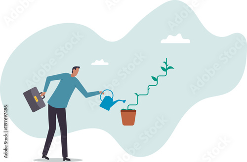 Growth step or career path, job improvement stair or growing investment or stair to success, mentorship.business concept.flat character.