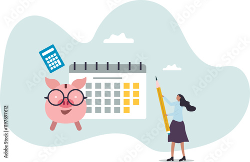 Monthly cost or budget, expense to pay bill, mortgage or debt, plan for savings or investment, money management or credit card payment,business concept.flat character.