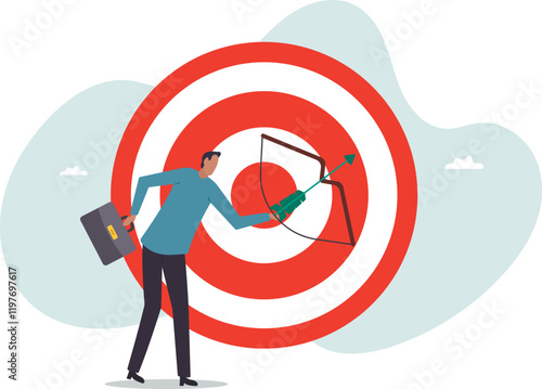 Target, goal or business objective, growth or achievement, aiming for purpose, ambition or aspiration to success,business concept.flat character.