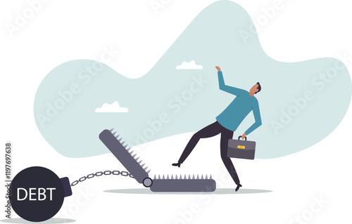 Debt trap overspending causing danger debt, temptation buying, loan or credit card obligation, money burden despair,business concept.flat character.