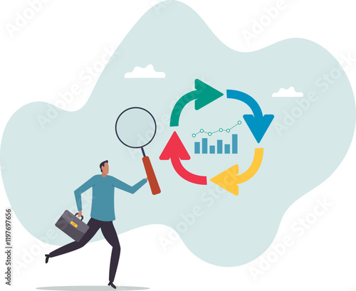 Economic cycle to study up and down on stock market, booming or recession, business cycle for marketing, statistic or data analysis .business concept.flat character.