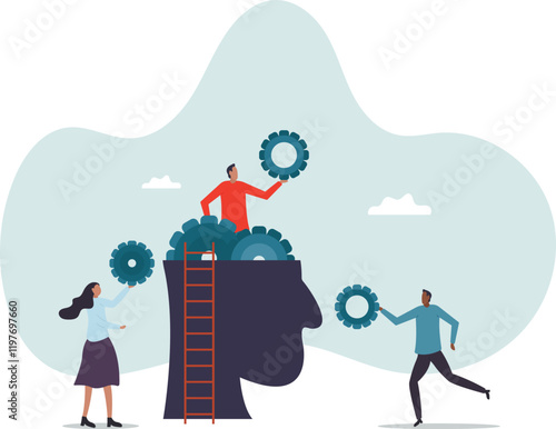 Brainstorm for business solution, teamwork or mindset to success, wisdom, creativity or working process for new idea,business concept.flat character.