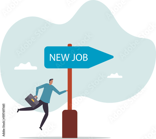 Change to new job, career or opportunity, new challenge to success, improvement or advancement, recruitment or employment.business concept.flat character.