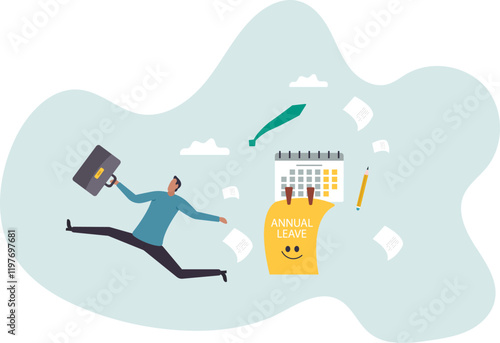 Annual leave, take day off or vacation to rest and relax from hard work, time or schedule reminder of annual leave .business concept.flat character.