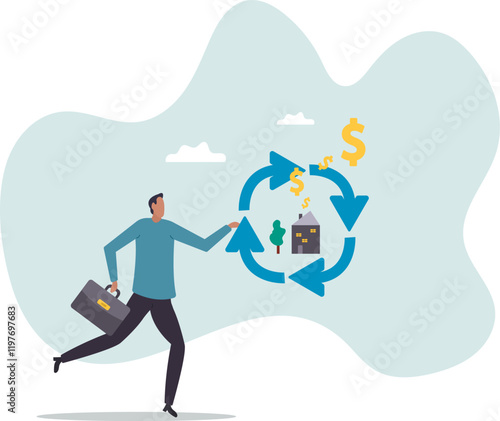 Reverse mortgage, home owner exchange for regular payment, loan or income, property or real estate for banking payment .business concept.flat character.