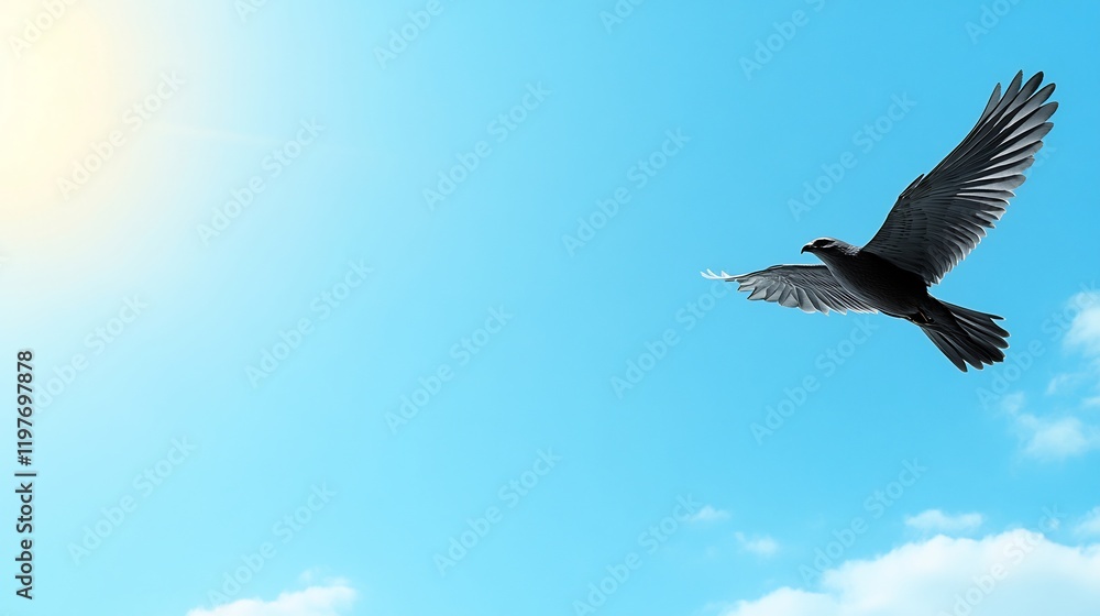 Fototapeta premium Serene bird gracefully soars bright sunlit sky. AI Generated