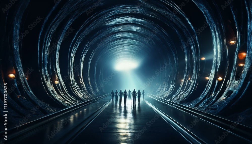 Fototapeta premium silhouettes of aliens in the light suitable as a cover or a horror scene