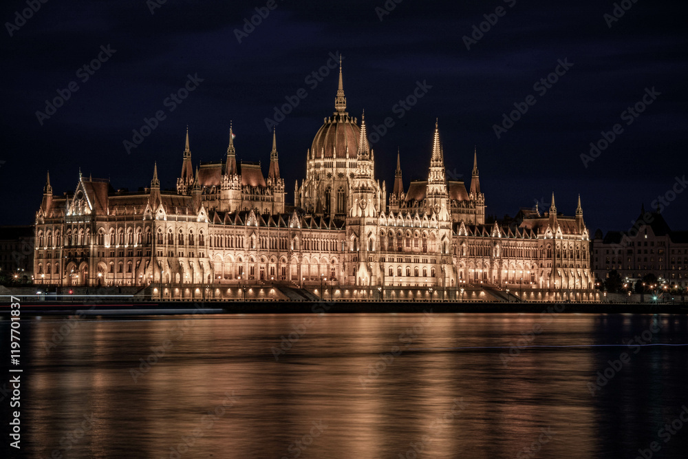 Night view of the Parliament in the city of Budapest in Hungary Night view of the Parliament in the city of Budapest in Hungary