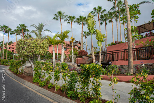 ABAMA, TENERIFE - 01 JUNE, 2022: pink buildings of the Ritz Carlton Tenerife photo