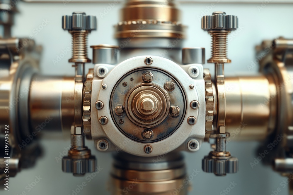 A detailed close-up of a complex, steampunk-inspired metallic mechanism with intricate gears and pipes. A detailed close-up of a complex, steampunk-inspired metallic mechanism with intricate gears and pipes.
