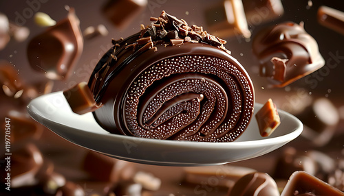 Delicious Chocolate Roll Pastries Topped with Cocoa Powder on Slate Board