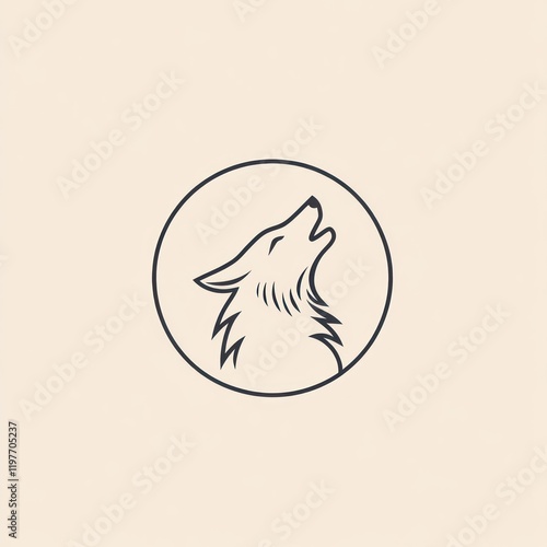 Howling wolf, minimalist line art, circle background, nature theme, logo design photo