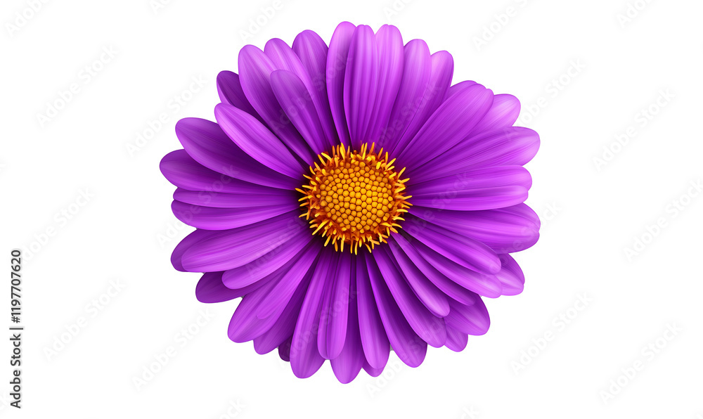 Fototapeta premium Purple daisy bloom, isolated, black background, floral design