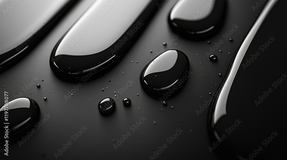 Black liquid spills on dark surface, close-up. Black liquid spills on dark surface, close-up.