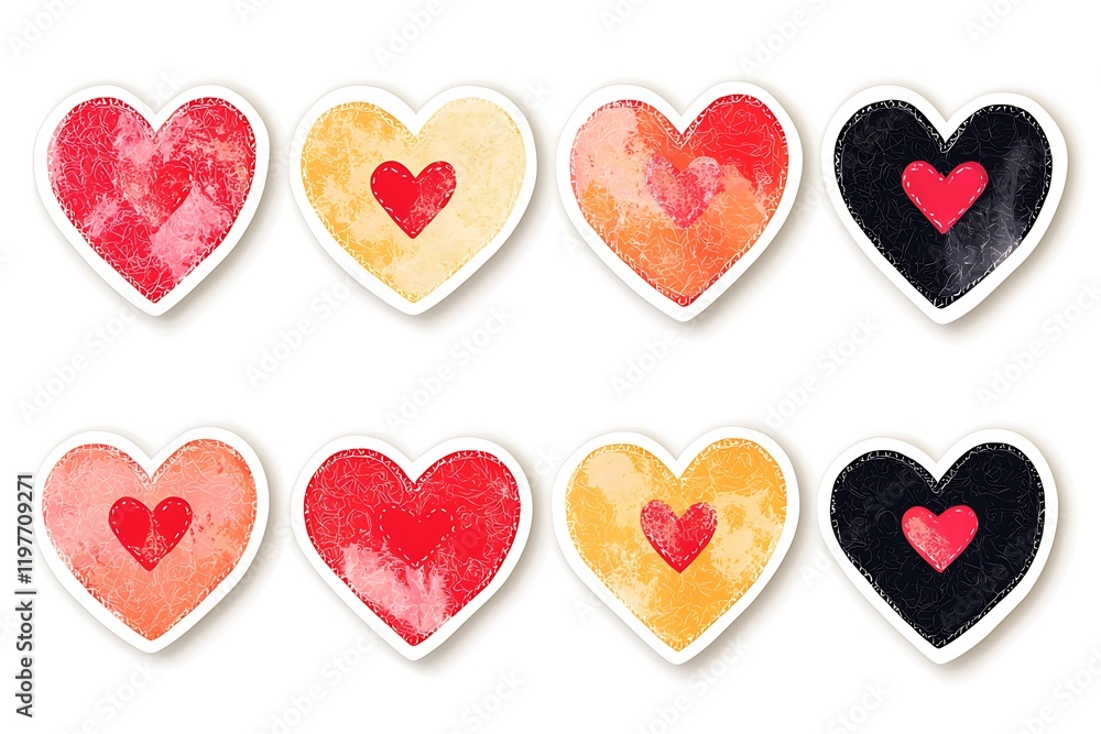 Isolated love stickers collection with heart shapes Isolated love stickers collection with heart shapes