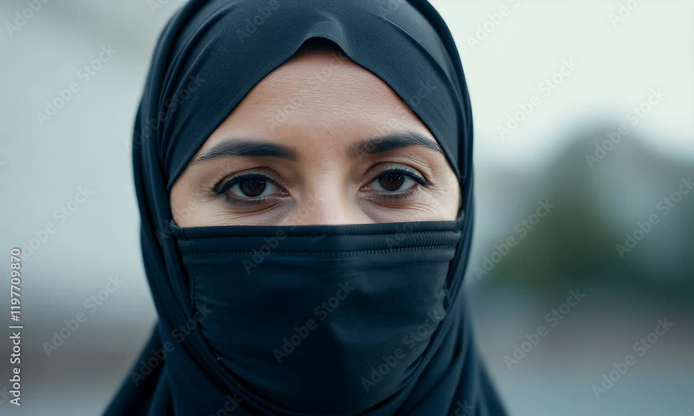 Portrait of a Woman Wearing a Hijab and Face Mask Portrait of a Woman Wearing a Hijab and Face Mask