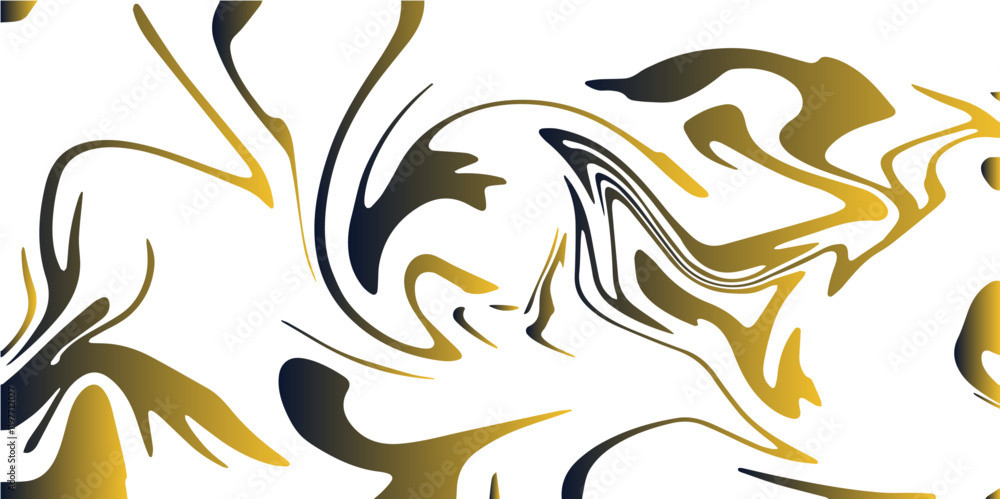 Abstract colorful liquid splash of paint. Gold Marbleized Stripes With marble ink texture. Gold and Black wavy background with mixing oil paint texture. Metallic art design with silk fabric texture.