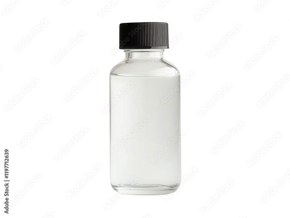 Clear Glass Bottle with Black Cap Product Packaging Mockup Empty Container Studio Shot