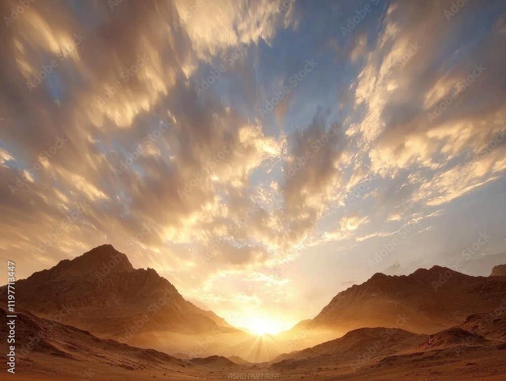 Obraz premium Breathtaking crimson sunset over majestic mountains nature scene desert landscape evening glow