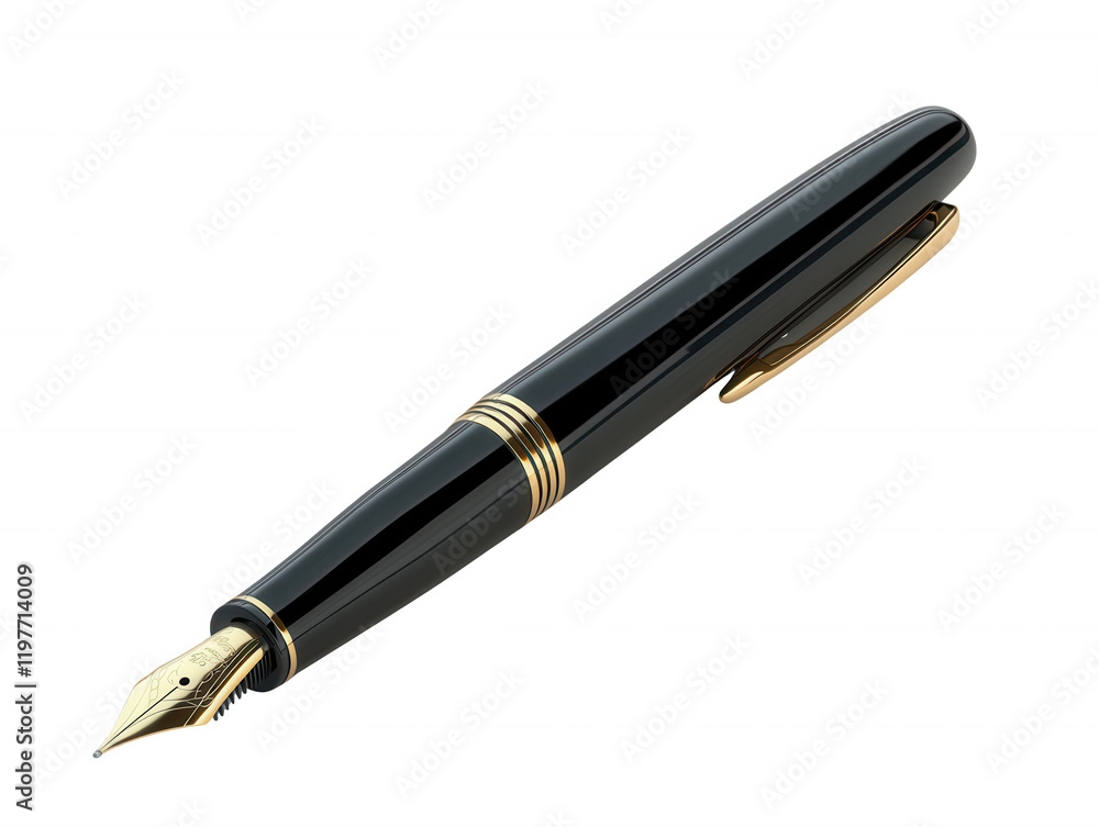Elegant Black Fountain Pen with Gold Accents Luxury Writing Instrument Close Up