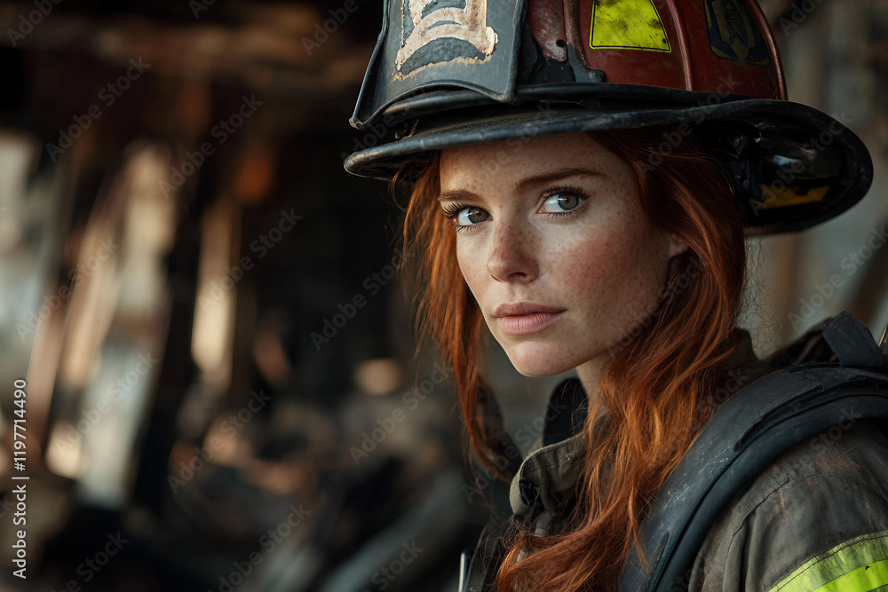 Generative AI Portrait of a Young Emotional Firefighter in Uniform Against White Background Generative AI Portrait of a Young Emotional Firefighter in Uniform Against White Background