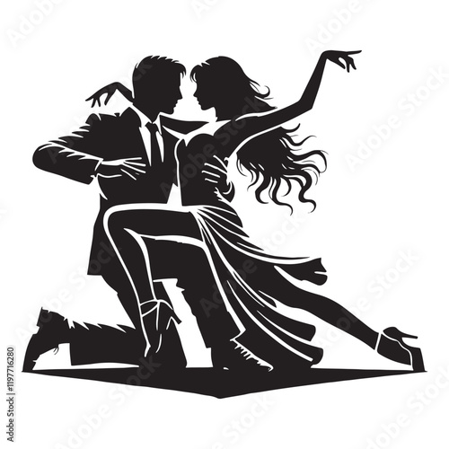 Couple dance silhouette for versatile and contemporary artistic needs - Couple dance illustration - minimallest couple dance vector - Valentine silhouette

